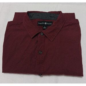 Beverly Hills Polo Club Mens Long Sleeve Button Down Shirt Burgundy Micro Dot L